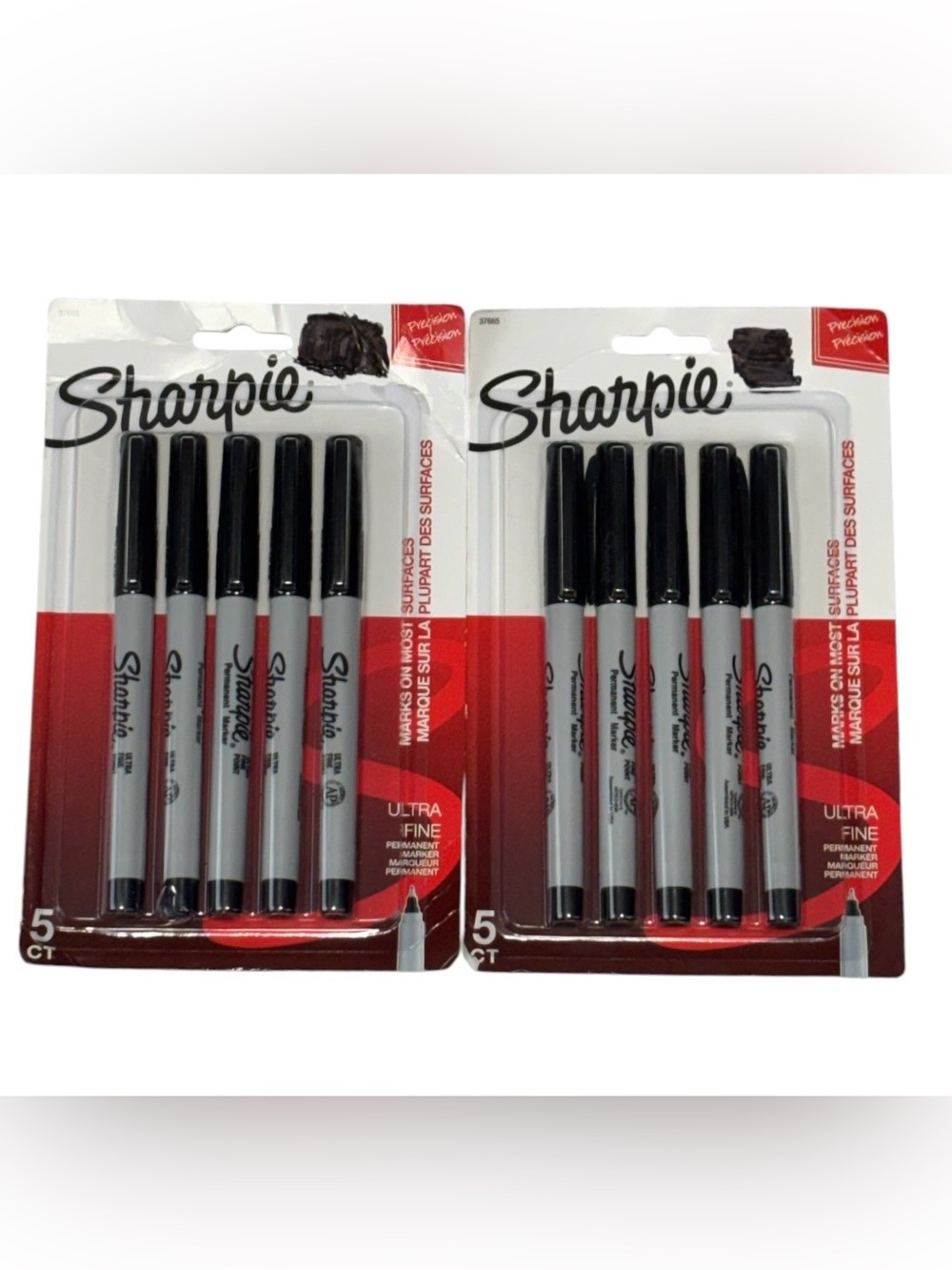 2 Packs Of Sharpie Permanent Ultra-Fine Point Markers Black 2 Packs Of 5 Markers
